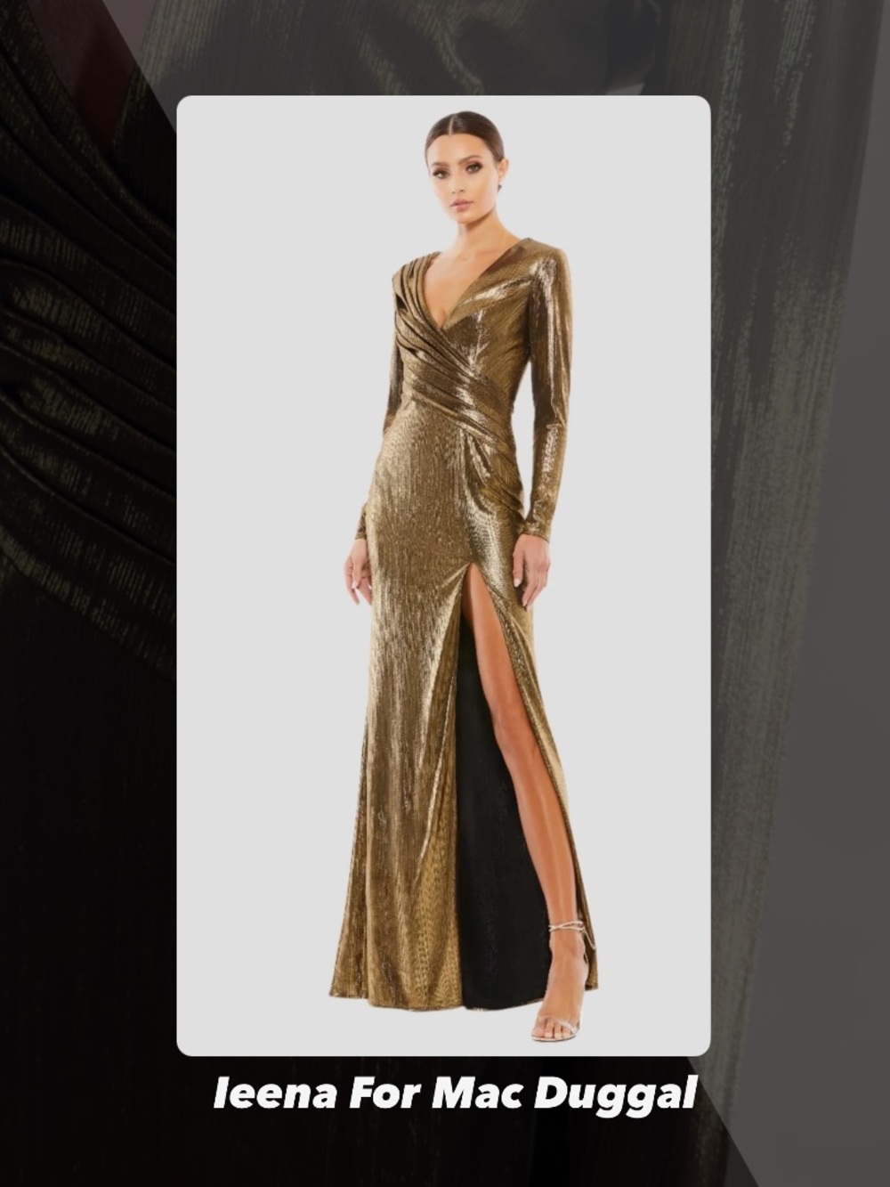 NWT Ieena For Mac Duggal Metallic Long Sleeve Gown